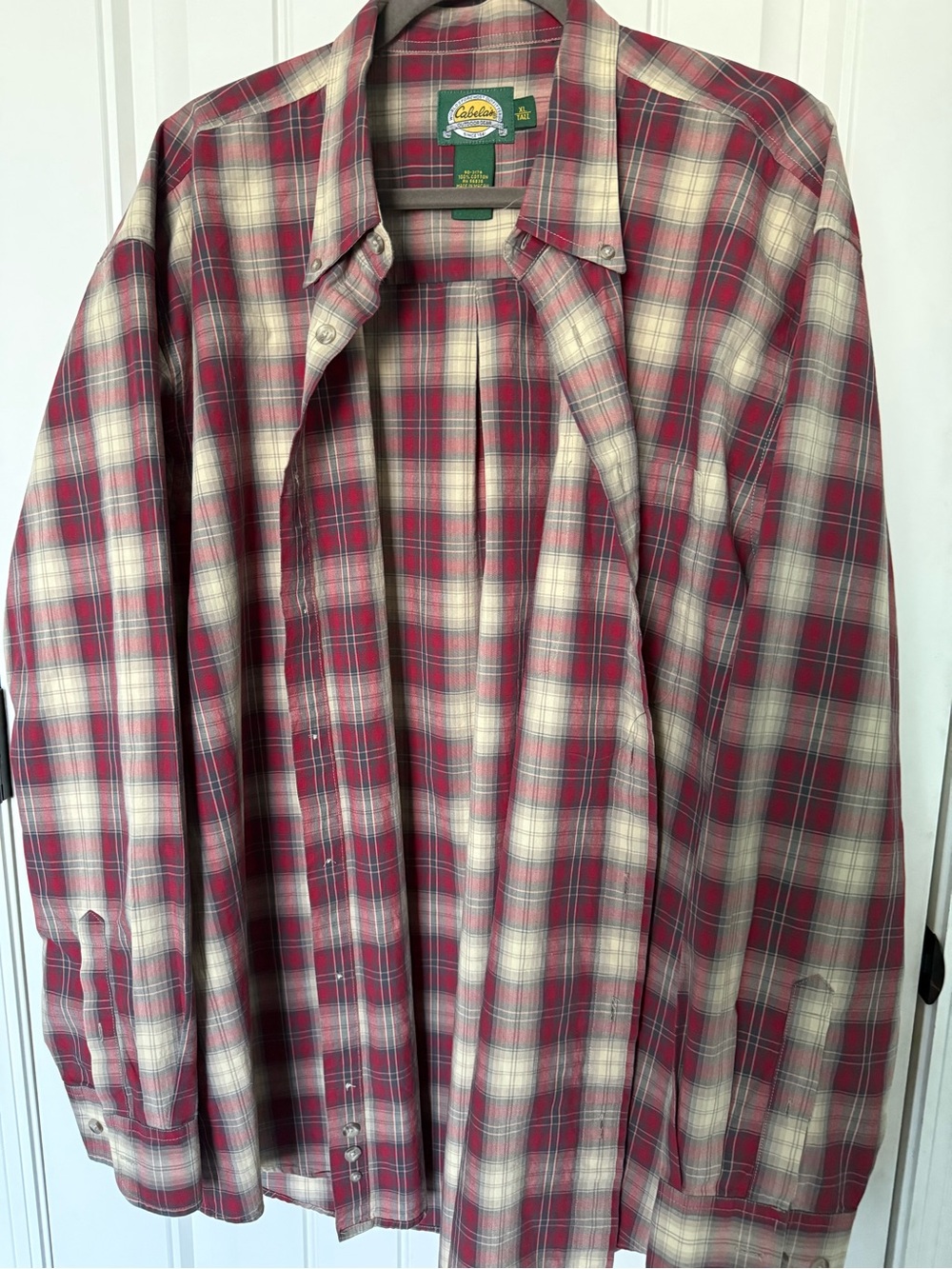Cabela's Men's Red and Cream Plaid Button-Down Shirt XL TALL